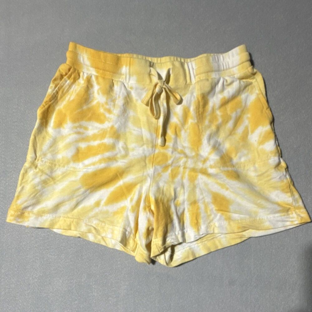 Just and Delancy Women's Sweat Shorts S Yellow Tie Dye Drawstring Pockets